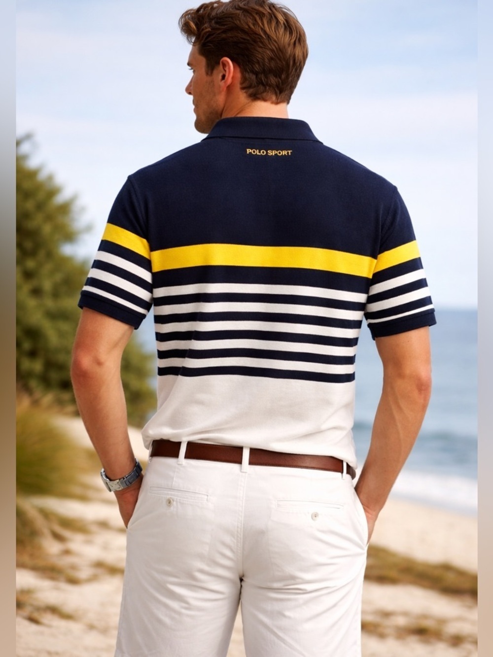 VTG Polo Sport Ralph Lauren Striped Polo Shirt Mens Cotton Classic 90s Size M - Picture 7 of 12